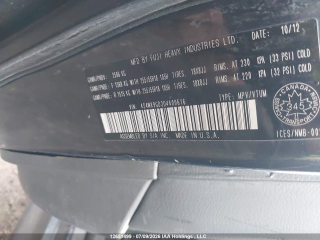 Aukcja sprzedaży 2013 Subaru Tribeca Limited/touring, vin: 4S4WX9GD3D4400616, numer aukcji: 12651499