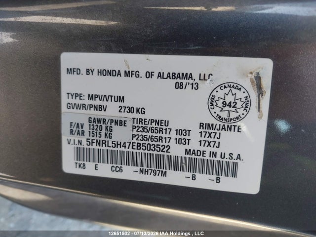 Продажа на аукционе авто 2014 Honda Odyssey Ex, vin: 5FNRL5H47EB503522, номер лота: 12651502