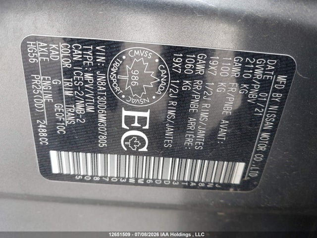 Aukcja sprzedaży 2021 Nissan Rogue Platinum, vin: JN8AT3DD6MW307805, numer aukcji: 12651509