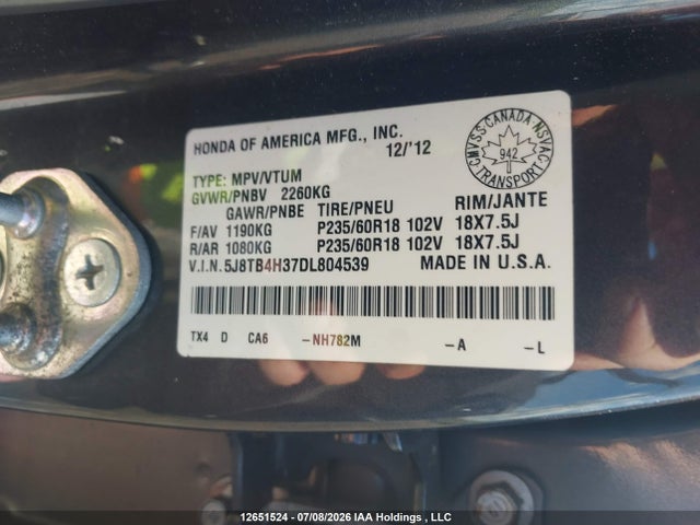 Aukcja sprzedaży 2013 Acura Rdx, vin: 5J8TB4H37DL804539, numer aukcji: 12651524