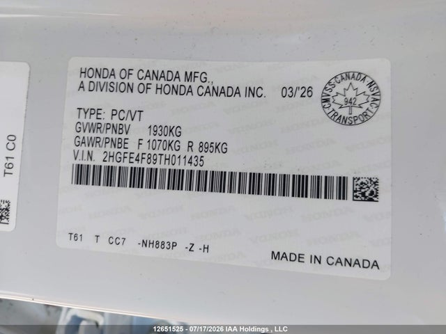 2HGFE4F89TH011435 Honda Civic Sport Hybrid/sport Touring Hybrid