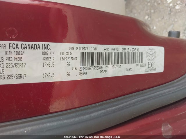 Dodge Grand Caravan 2017 2C4RDGBG7HR587037 Image 9