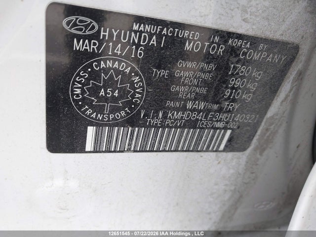 Продажа на аукционе авто 2017 Hyundai Elantra Limited, vin: KMHD84LF3HU140321, номер лота: 12651545
