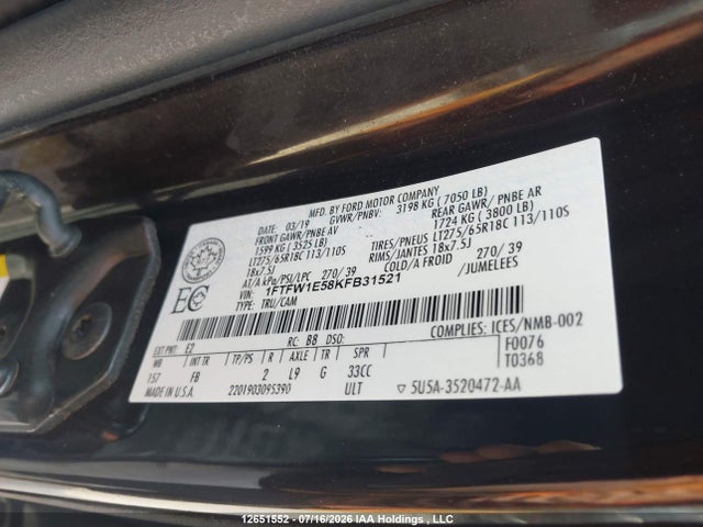 Ford F-150 2019 1FTFW1E58KFB31521 Image 9