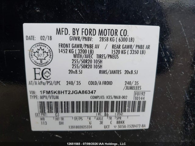 Aukcja sprzedaży 2018 Ford Explorer Platinum, vin: 1FM5K8HT2JGA86347, numer aukcji: 12651565