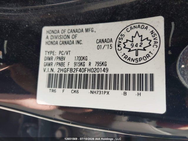 2HGFB2F40FH020149 Honda Civic Lx