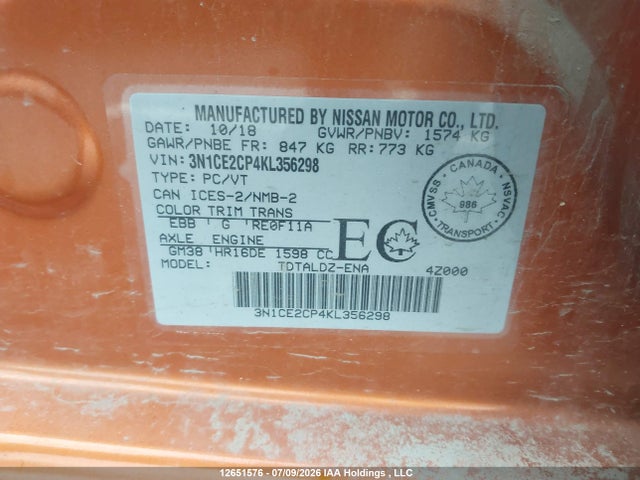 Nissan Versa Note S/sr/sv 2019 3N1CE2CP4KL356298 Image 9