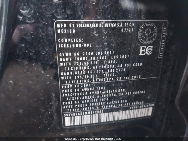 Aukcja sprzedaży 2021 Volkswagen Tiguan Highline, vin: 3VV4B7AX9MM142982, numer aukcji: 12651580