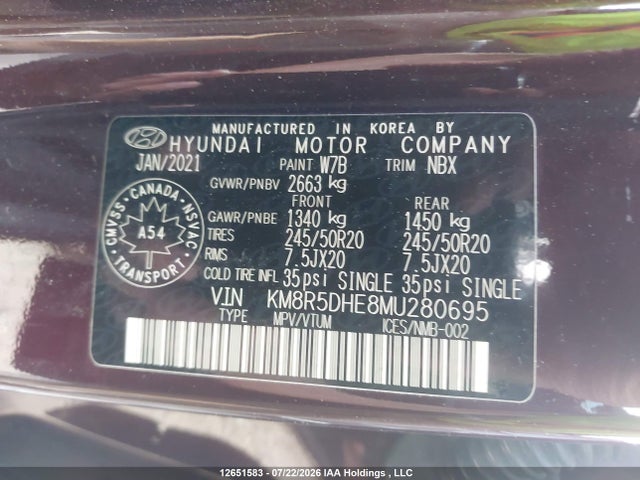 2021 Hyundai Palisade Limited მანქანა იყიდება აუქციონზე, vin: KM8R5DHE8MU280695, აუქციონის ნომერი: 12651583