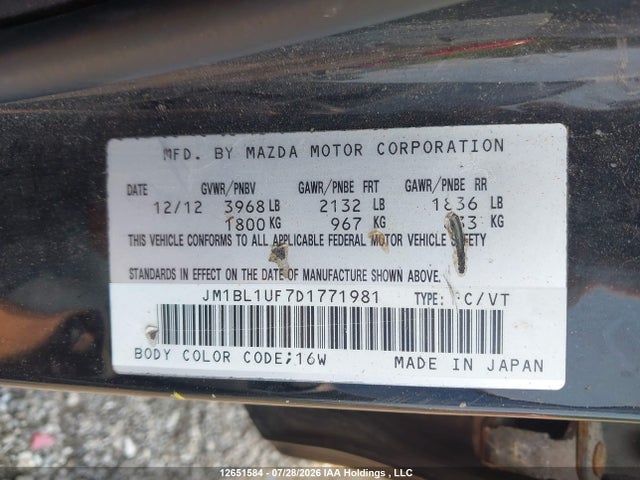 Продаж на аукціоні авто 2013 Mazda Mazda3 Gx, vin: JM1BL1UF7D1771981, номер лоту: 12651584