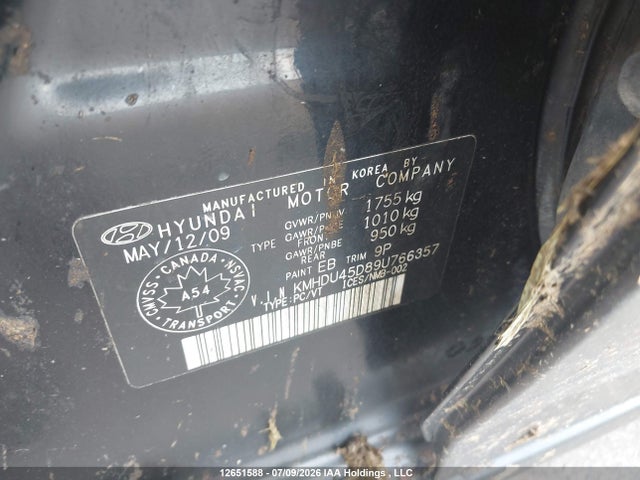 Продаж на аукціоні авто 2009 Hyundai Elantra Gls/se, vin: KMHDU45D89U766357, номер лоту: 12651588