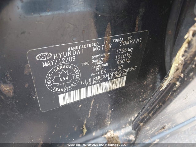 Продаж на аукціоні авто 2009 Hyundai Elantra Gls/se, vin: KMHDU45D89U766357, номер лоту: 12651588