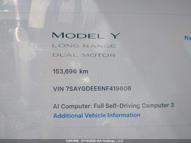 Aukcja sprzedaży 2022 Tesla Model Y Long Range, vin: 7SAYGDEE6NF419606, numer aukcji: 12651590