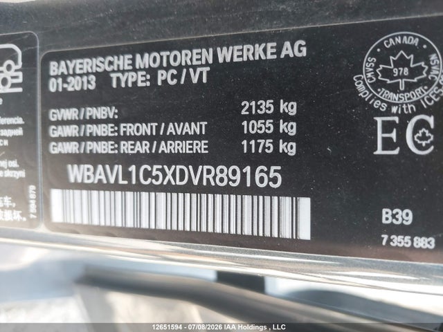 12651594 :رقم المزاد ، WBAVL1C5XDVR89165 vin ، 2013 Bmw X1 Xdrive28i مزاد بيع