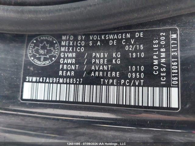 Продажа на аукционе авто 2015 Volkswagen Gti, vin: 3VWY47AU9FM068527, номер лота: 12651595