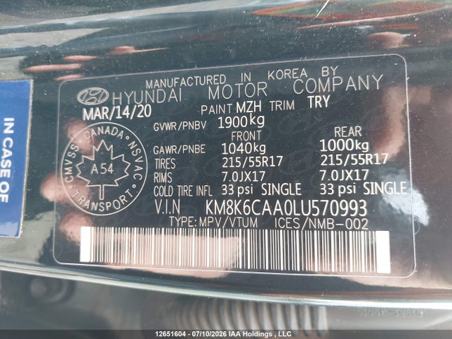Hyundai Kona Luxury Awd 2020 KM8K6CAA0LU570993 Image 9