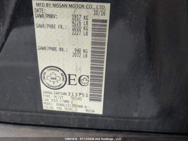 Nissan Altima 2017 1N4AL3AP1HN313751 Image 9