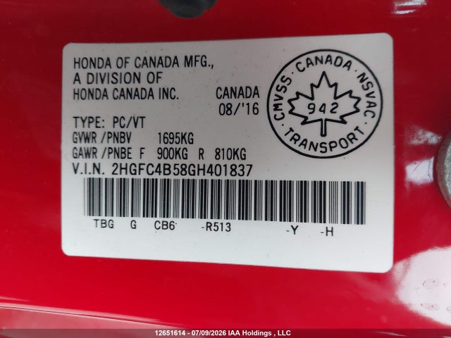 Honda Civic Lx 2016 2HGFC4B58GH401837 Image 9