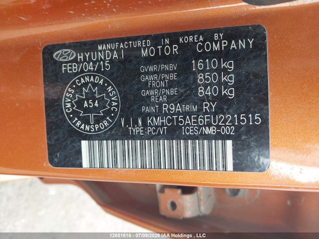 Продаж на аукціоні авто 2015 Hyundai Accent Gl, vin: KMHCT5AE6FU221515, номер лоту: 12651616