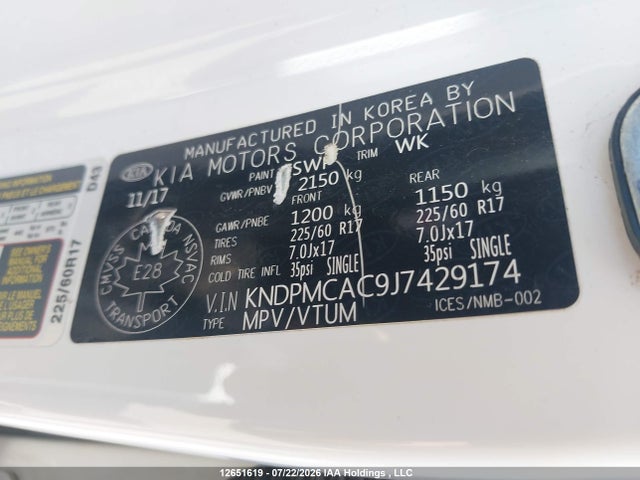 12651619 :رقم المزاد ، KNDPMCAC9J7429174 vin ، 2018 Kia Sportage مزاد بيع