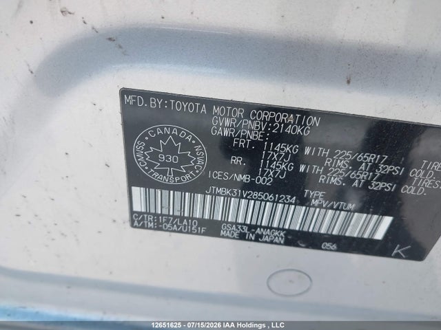 2008 Toyota Rav4 Limited V6 მანქანა იყიდება აუქციონზე, vin: JTMBK31V285061234, აუქციონის ნომერი: 12651625