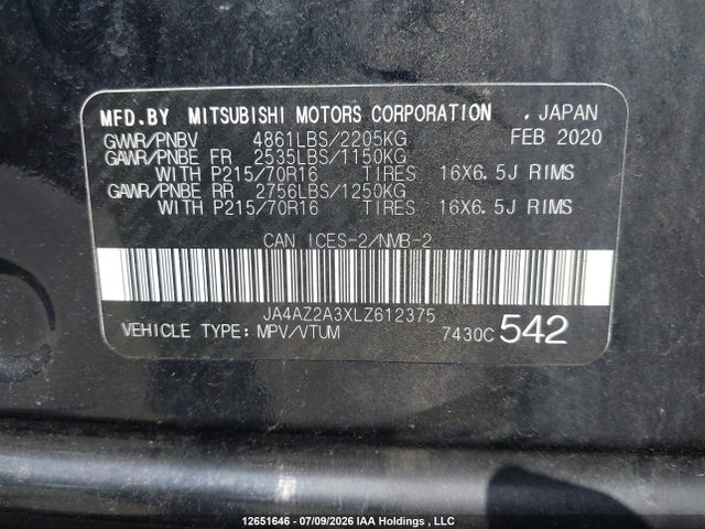JA4AZ2A3XLZ612375 Mitsubishi Outlander Es/ex/ex-l