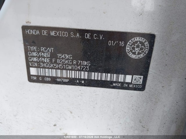 3HGGK5H51GM104723 Honda FIT LX