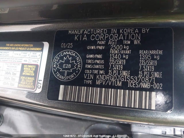 2025 Kia Sorento Ex მანქანა იყიდება აუქციონზე, vin: KNDRGDJG1S5370871, აუქციონის ნომერი: 12651672