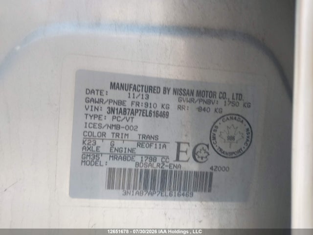 3N1AB7AP7EL616469 Nissan Sentra S/sv/sr/sl