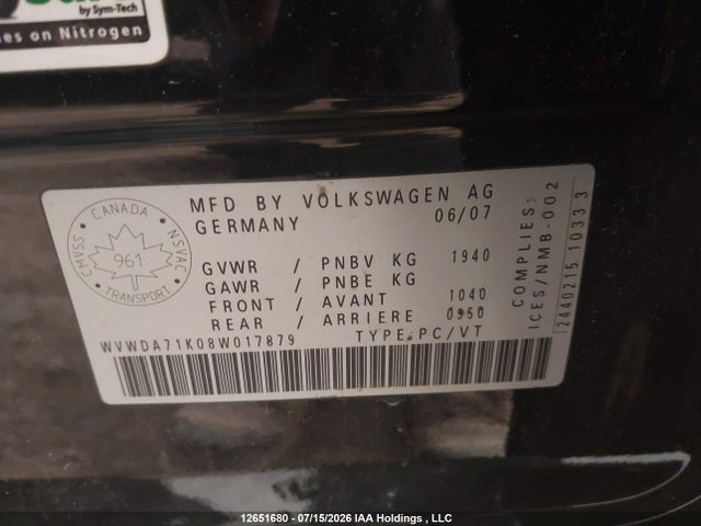 Aukcja sprzedaży 2008 Volkswagen Rabbit, vin: WVWDA71K08W017879, numer aukcji: 12651680