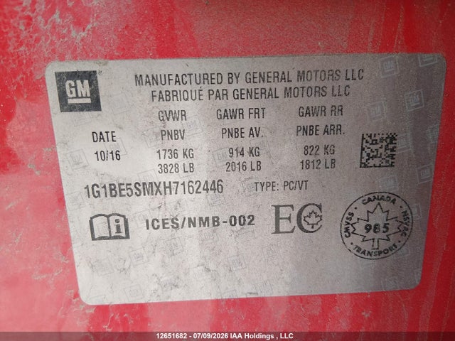 Chevrolet CRUZE LT 2017 1G1BE5SMXH7162446 Image 9