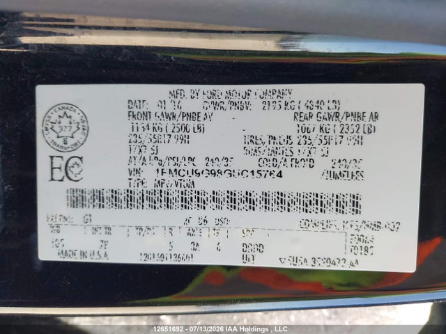 Ford ESCAPE SE 2016 1FMCU9G98GUC15764 Image 19