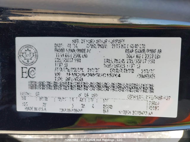 Ford ESCAPE SE 2016 1FMCU9G98GUC15764 Image 9