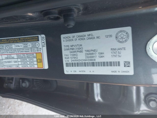 Aukcja sprzedaży 2021 Honda Cr-v Lx, vin: 2HKRW2H2XMH208838, numer aukcji: 12651696