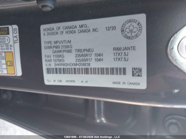 Aukcja sprzedaży 2021 Honda Cr-v Lx, vin: 2HKRW2H2XMH208838, numer aukcji: 12651696