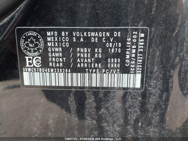 Продаж на аукціоні авто 2019 Volkswagen Jetta S/se/r-line, vin: 3VWC57BU4KM239264, номер лоту: 12651723
