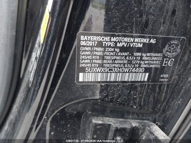 Продаж на аукціоні авто 2017 Bmw X3 Xdrive28i, vin: 5UXWX9C3XH0W74490, номер лоту: 12651738
