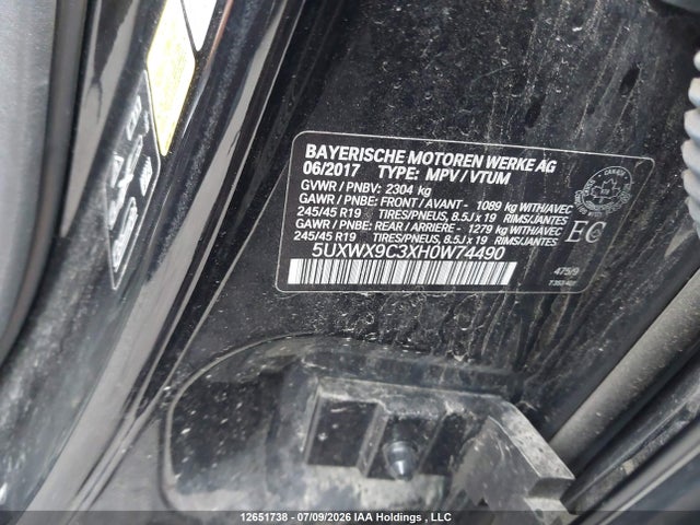 Продаж на аукціоні авто 2017 Bmw X3 Xdrive28i, vin: 5UXWX9C3XH0W74490, номер лоту: 12651738