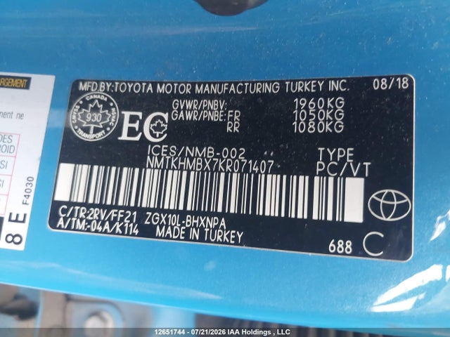 NMTKHMBX7KR071407 Toyota C-HR