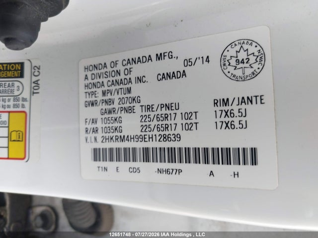 Honda CR-V 2014 2HKRM4H99EH128639 Image 9