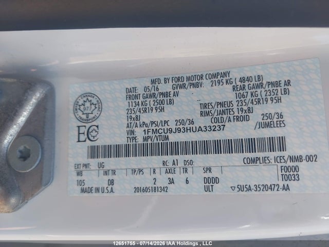 Ford Escape 2017 1FMCU9J93HUA33237 Image 9