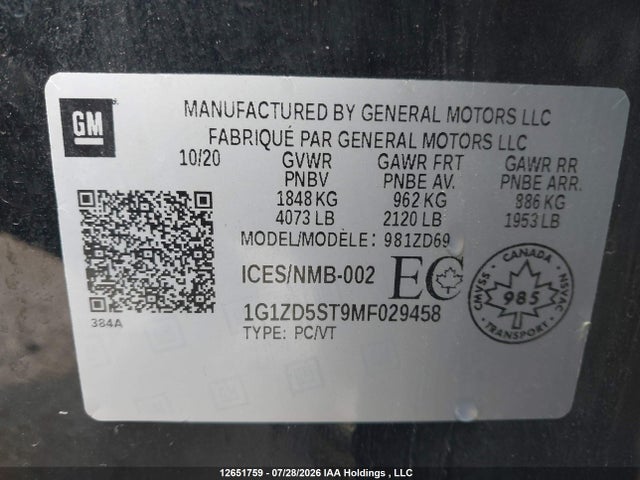 Продажа на аукционе авто 2021 Chevrolet Malibu, vin: 1G1ZD5ST9MF029458, номер лота: 12651759