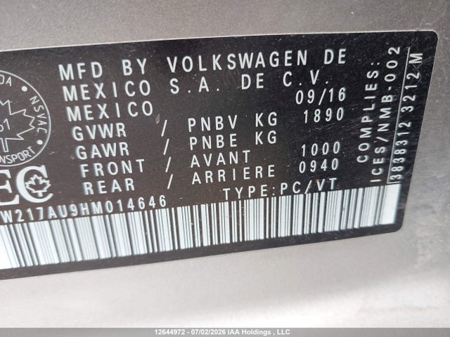 3VW217AU9HM014646 Volkswagen Golf 1.8 Tsi Comfortline/1.8 Tsi Highline/1.8 Tsi Trendline