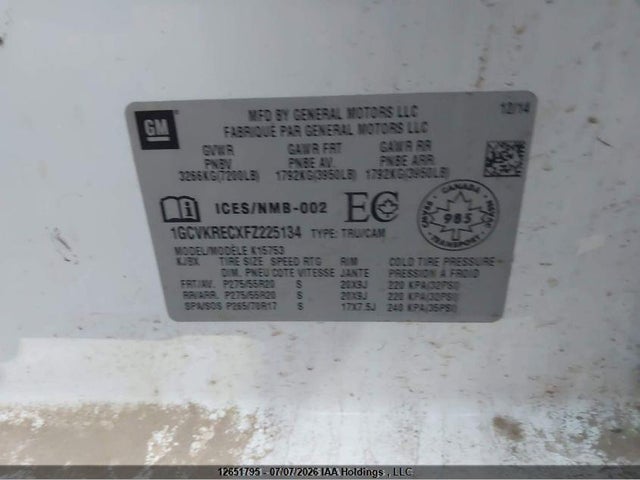1GCVKRECXFZ225134 Chevrolet Silverado 1500 1lt/2lt