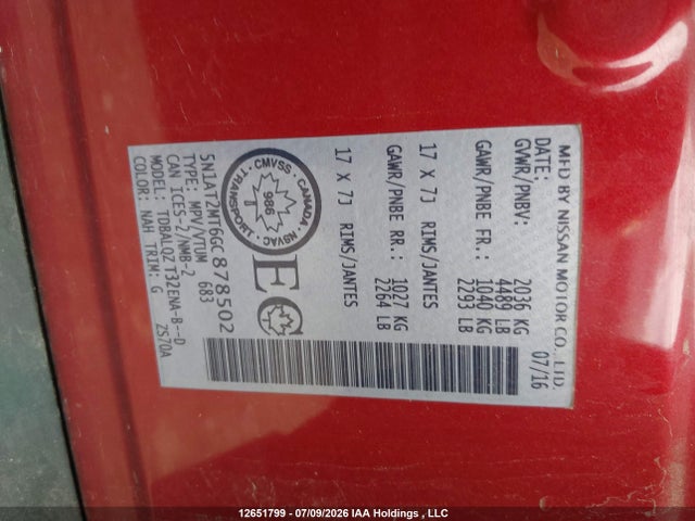 Aukcja sprzedaży 2016 Nissan Rogue, vin: 5N1AT2MT6GC878502, numer aukcji: 12651799