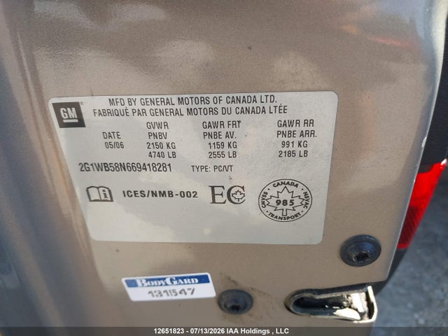 Aukcja sprzedaży 2006 Chevrolet Impala Ls, vin: 2G1WB58N669418281, numer aukcji: 12651823