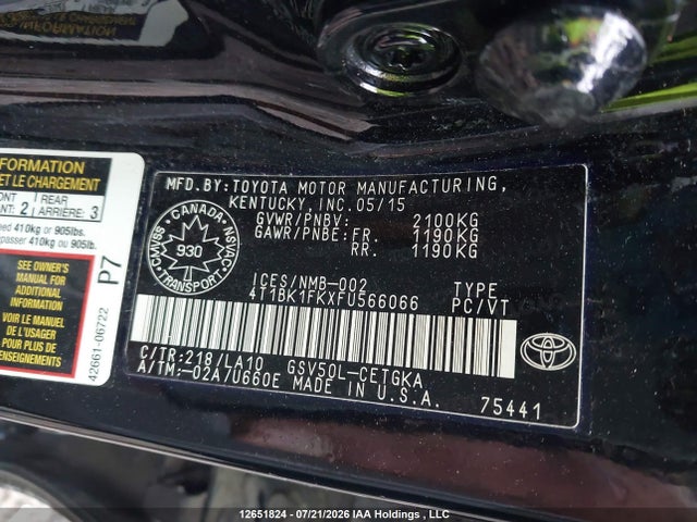 Продаж на аукціоні авто 2015 Toyota Camry Xse/xle, vin: 4T1BK1FKXFU566066, номер лоту: 12651824