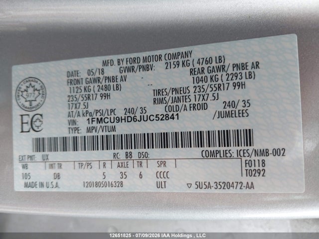 Ford ESCAPE SEL 2018 1FMCU9HD6JUC52841 Image 19