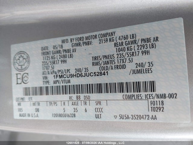 Ford ESCAPE SEL 2018 1FMCU9HD6JUC52841 Image 9