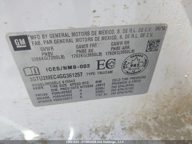 3GTU2MEC4GG361257 GMC Sierra 1500 Sle